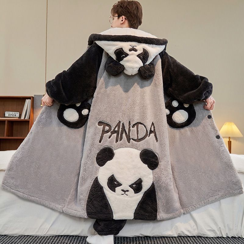 Winter Clothing Pk - Übergroßes Panda-Muster Herren Winter Dickes Flanell-Pyjama-Set