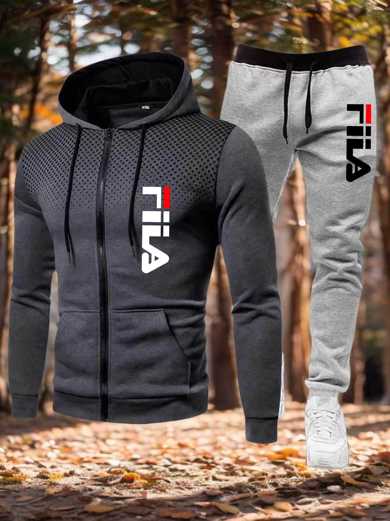 Winter Clothing Pk - Herren Reißverschluss-Freizeitjacke Zweiteiliges Set Kapuzen-Sportshirt Outdoor-Laufbekleidung