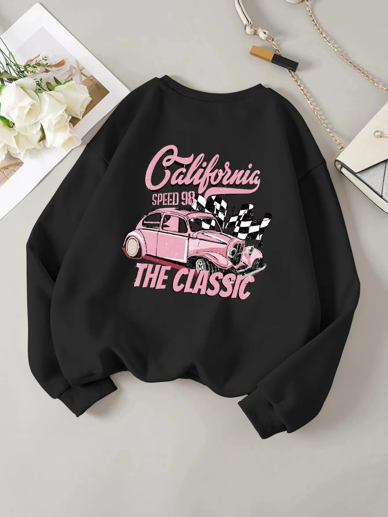 Winter Clothing Drawing - Damen-Pullover-Hoodie im Y2K-Stil, lässig, rosa mit